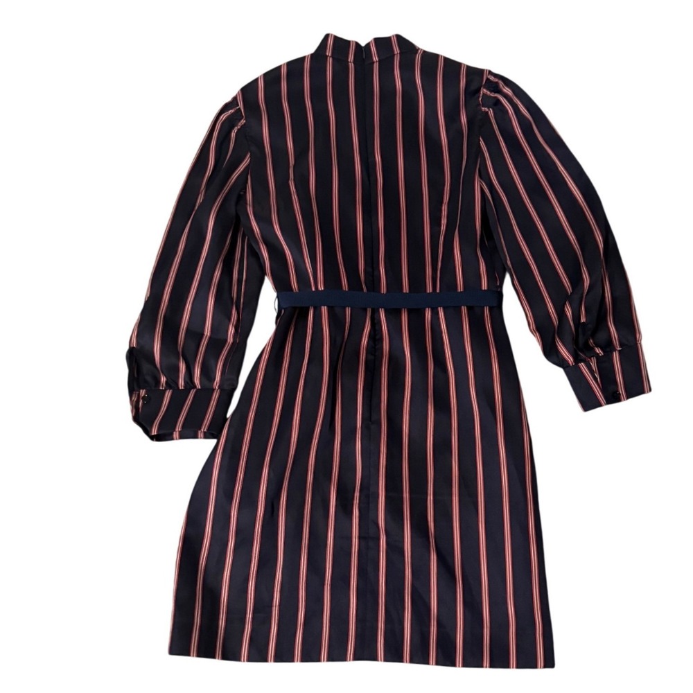 Sandro Paris Striped Mock Neck Tie Waist Mini Dress Navy Red Satin Size 40|US 8 - Picture 3 of 8